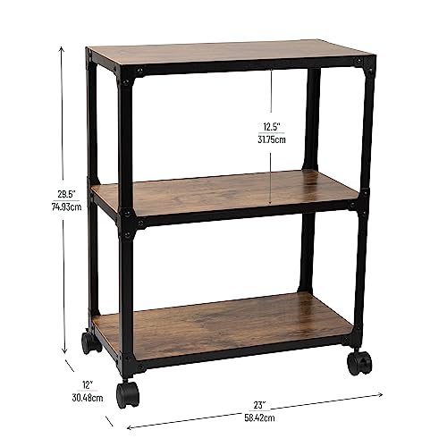 Mind Reader 3 Tier Multipurpose Rolling Cart, Home Storage, Bar Cart, Microwave Stand, Utility Organizer, Metal, MDF, Brown