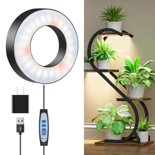 Wiaxulay Grow Lights for Indoor Plants, 48 LEDs Full Spectrum LED Plant Grow Light, Under Cabinet Grow Lamp with Auto Timer 6/12/16 Hrs, 3 Lighting Mode, 5 Brightness Levels, One Head (3.5in) - color: Black, size: 3.5in-1 Head