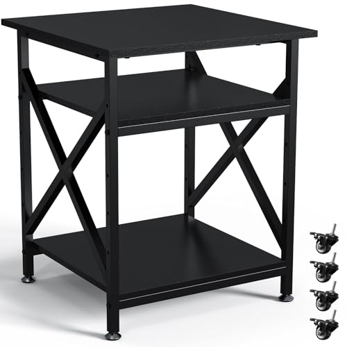 3 Tier Printer Stand, Large 23.6"x23.6" Printer Table with Wheels | 3d Rolling Printer Cart with Height Adjustable Storage Shelf,Fit printer/fax/3d/scanner for Home Office, Black - color: Black
