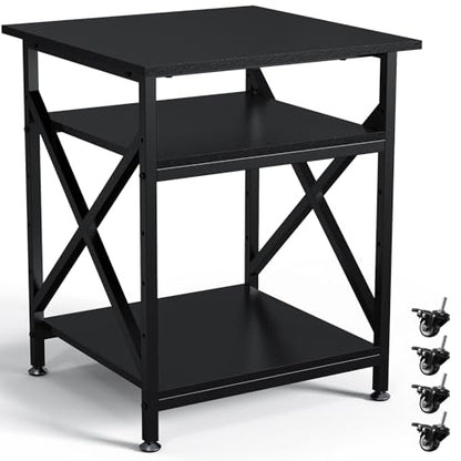 3 Tier Printer Stand, Large 23.6"x23.6" Printer Table with Wheels | 3d Rolling Printer Cart with Height Adjustable Storage Shelf,Fit printer/fax/3d/scanner for Home Office, Black - color: Black