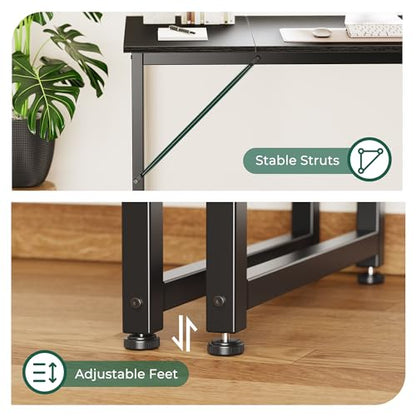Huuger Modern Simple Office Desk, 63 Inch, Gaming & Writing Desk with Storage, Large Legroom, Metal Frame, Black - color: Black, size: 63inch