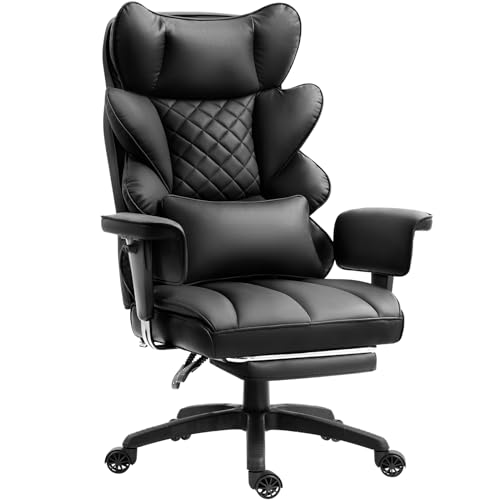 Dowinx Big and Tall Office Chair with Pocket Spring Cushion,High Back Computer Gaming Chairs with Adjustable Armrests,Executive Desk Chairs with Lumbar Support and Footrest,PU-Black - color: Black