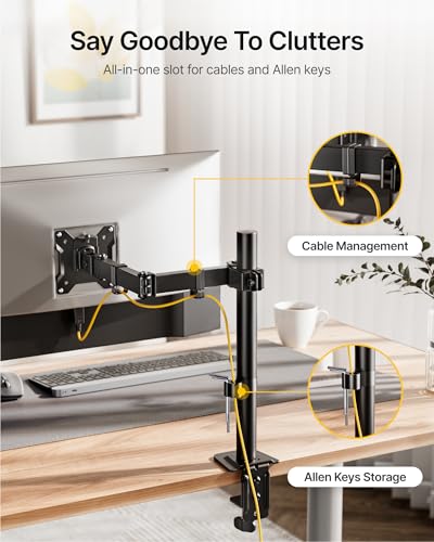 monTEK Extra-Long Monitor Arm for 17-32" Screens, 22 lbs | Articulating desk mount, extended reach, height adjustment, tilt, swivel, clamp/grommet bases and VESA 75/100 - size: Single Monitor