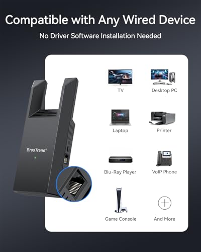BrosTrend AC1200 WiFi to Ethernet Adapter with Gigabit Port Dual Band, AC7P