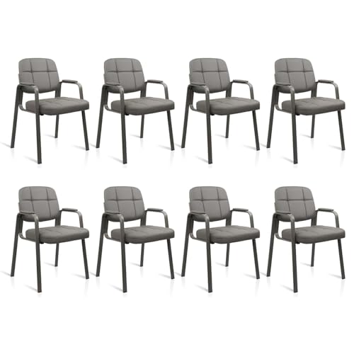 CLATINA Office Reception Guest Chair with Bonded Leather Padded Arm Rest, Ergonomic Guest Chair for Waiting Room Lobby Meeting Church Conference School, Grey, 8 Pack - size: 8 Pack