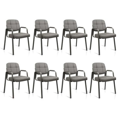 CLATINA Office Reception Guest Chair with Bonded Leather Padded Arm Rest, Ergonomic Guest Chair for Waiting Room Lobby Meeting Church Conference School, Grey, 8 Pack - size: 8 Pack