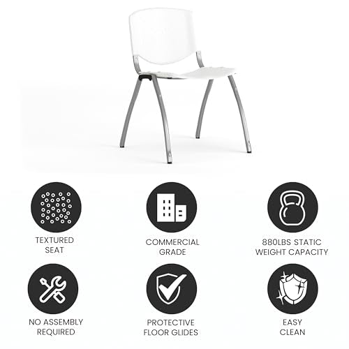 EMMA + OLIVER Home and Office White Plastic Stack Chair with Perforated | Powder Coated, 880 LBS. Weight Capacity - color: White