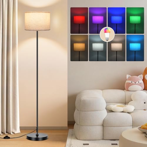 FRIDEKO HOME Floor Lamp for Living Room - Bedroom Standing Tall Lamps with Remote & Color Changing Light Bulbs - Dimmable Mordern Corner Lights for Office with Beige Shade - color: Beige
