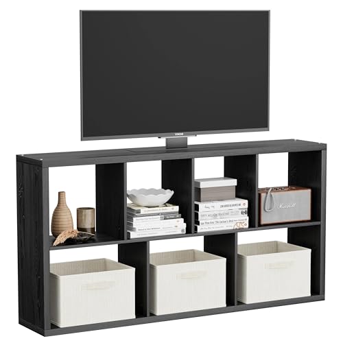 7 Cube Storage Organizer, Cube Shelf with Heavy-Duty Thick Boards, 25.12" L x 9.37" W x 48.74" H, Smooth Easy-Clean Panels, Simple Assembly, for Living Room Bedroom Office, Black - color: Black, size: 7 Cube-25.12" L x 9.37" D x 48.74" H