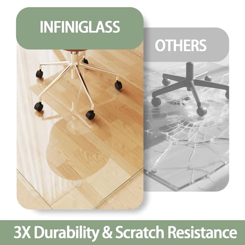 Tempered Glass Chair Mat for Carpet 48"x36", Floor Protector | Ultra Clear Office Chair Mat for Hardwood Floors & Carpets, Heavy Duty 0.2" Scratch-Resistant Surface with Non-Slip Pads - size: 48"x36"