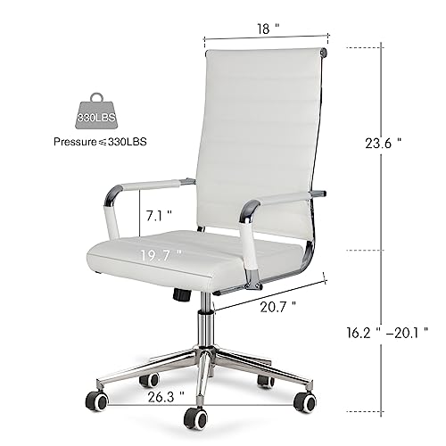 Home Office Chair Ribbed, Modern Leather Conference Room Chairs, Ergonomic Office Desk Chair, High Back Executive Computer Chair, Adjustable Swivel Chair with Arms (White) - color: Pure White