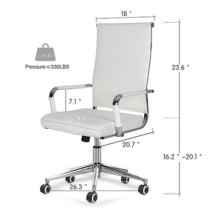 Home Office Chair Ribbed, Modern Leather Conference Room Chairs, Ergonomic Office Desk Chair, High Back Executive Computer Chair, Adjustable Swivel Chair with Arms (White) - color: Pure White