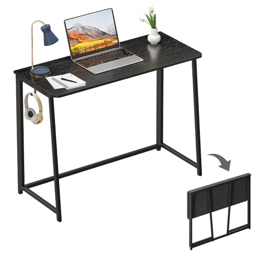 WOHOMO Folding Desk, 39.4" Foldable Computer Table for Small Spaces, Black | Easy Assembly and Fold, Sturdy Home office desks for Study Bedroom Dorm Space Saving Writing Work Apartment - color: Black, size: Large Size:39.4 x 15.7