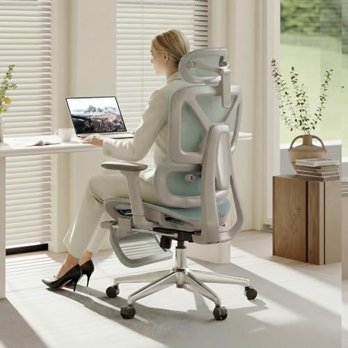 FLEXISPOT ErgoX Premium Ergonomic Office Chair with Footrest - Adjustable 3D Armrests, Dynamic Lumbar Support, Recline & Tilt Function, Mesh Seat, for Home & Office Use, Blue - color: Breathable Blue, size: Overall Depth 44"