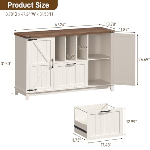 Vabches Lateral File Cabinet, Rustic White Farmhouse Filing Cabinet | File Cabinet with Storage Shelves for Legal/A4/Letter Size Hanging Files, Large Modern Printer Stand for Home Office