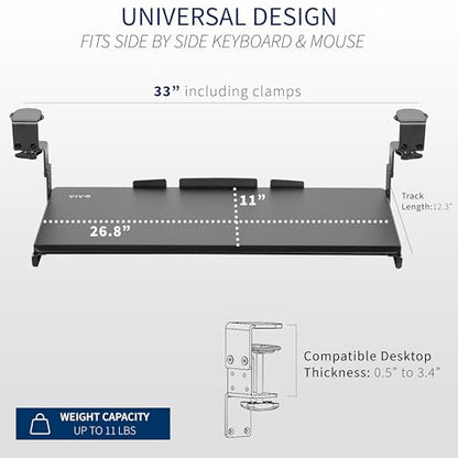 VIVO Black Clamp-on 27 x 11 in Adjustable Keyboard Tray, MOUNT-KB05HB - color: Black, size: 27" fixed width