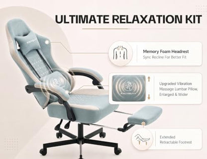 Office Desk Computer Gaming Chair for Adults, Ergonomic High Back Gamer Chair with Massage and Pocket Spring Cushion, Swivel Comfy Video Game Chairs with Footrest and Lumbar Support (Pro Blue) - color: Plus Blue Fabric