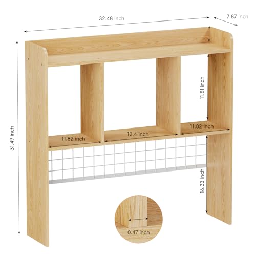 Desktop Bookshelf,Desk Hutch with 3 Shelves for Computer,Natural - color: Natural