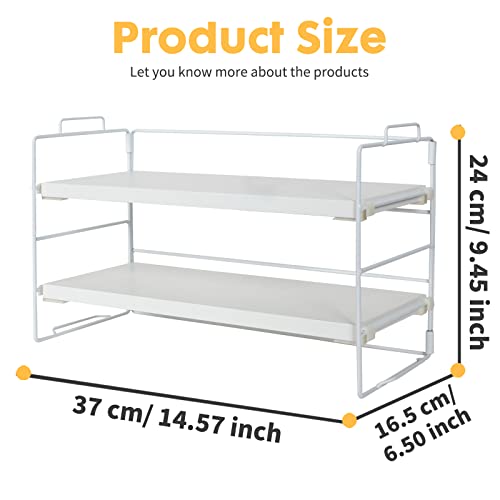 PowerKing Desk Shelf Organizer, 2-Tier Desktop Shelves with Wood Board, Adjustable Bookshelf Storage Rack for Home Office School Study Room (White Frame + White Wood) - color: White Shelf + White Wooden, size: 2 Tier