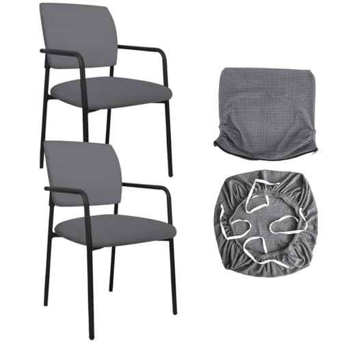 Stretch Office Guest Chair Cover 2-Piece Split Protective Armchair Slipcover Jacquard Chair Cover with Arms for Office Reception School Church Guest, Set of 2, Large, Light Gray - color: Light Gray, size: Set of 2, Large
