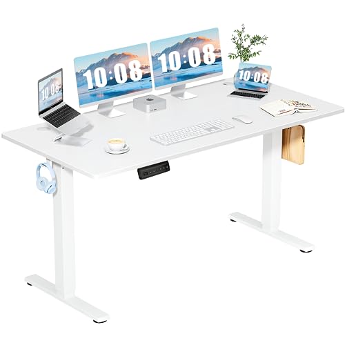 DUMOS 63 Inch Electric Standing Desk, Memory Adjustable Home Office Desk - color: White, size: 63-Inch