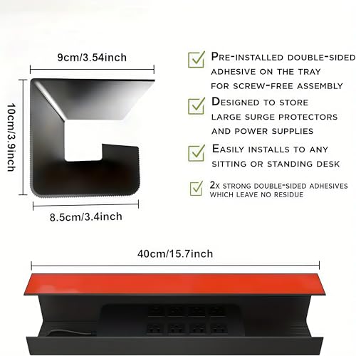 Under Desk Cable Management Tray 1 Pack,Adhesive No Drill Damage-Free Wire Organizer,Large Capacity Sturdy PVC Cable Holder for Office,Home Office & Standing Workstations (White Cable Management Tray) - color: White Cable Management Tray