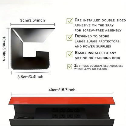 Under Desk Cable Management Tray 1 Pack,Adhesive No Drill Damage-Free Wire Organizer,Large Capacity Sturdy PVC Cable Holder for Office,Home Office & Standing Workstations (White Cable Management Tray) - color: White Cable Management Tray