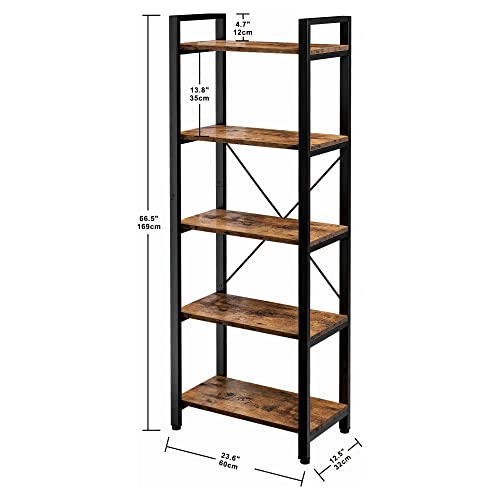 IRONCK Bookshelf, 5-Tier Industrial Ladder 110 lb per Shelf, Vintage Brown