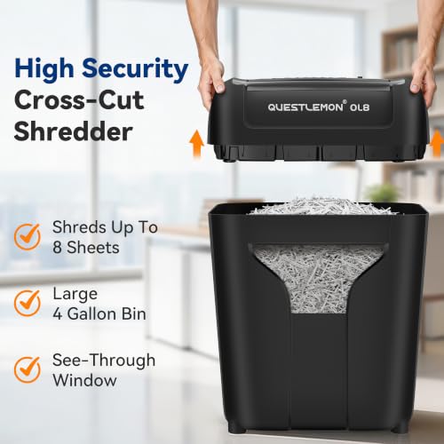 8-Sheet Paper Shredder for Home, Cross Cut Shredders, P-4 Ultra Security, 4 Gal Bin, Shred Quietly for Shred for Credit Card, Mail, Staples, <58 dB(OL8)