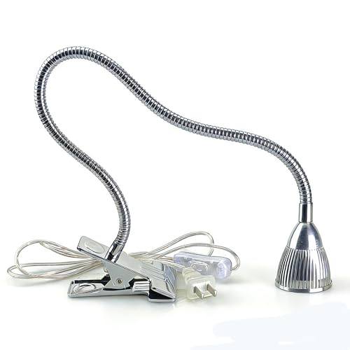 QUANS 5W High Power Clip-on Flexible Gooseneck Cool White LED Desk Light | 19 Inch Silver Adjustable Neck, 6000K 6500K, US Plug On/Off Switch, Metal Clamp for Sewing Study Bedside Craft Work Lighting - color: Silver (Cool White) Non-Dim