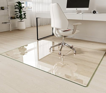 Koonmi Tempered Glass Chair Mat 60"x46" - Premium Office Chair Mat for Hardwood Floors & Low-Pile Carpet with 4 Non-Slip Pads - Thick Scratch-Resistant Surface - size: 46*60