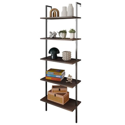 happimess Madera 5-Shelf Wall Mounted Bookcase 72.05", Brown/Black - color: Brown, size: 5-Tier 72.05"