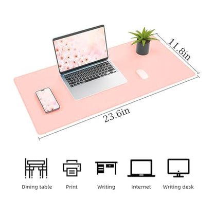 Desk Pad, Leather Non-Slip Laptop Computer Desk Keyboard Mat, Table Protector Blotter Mat, Large Mouse Pad (23.6" x 11.8")-Pink - color: Pink