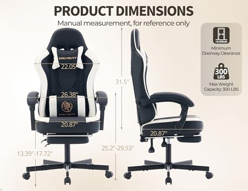 Office Desk Computer Gaming Chair for Adults, Ergonomic High Back Gamer Chair with Massage and Pocket Spring Cushion, Swivel Comfy Video Game Chairs with Footrest and Lumbar Support (Black White) - color: Base White Leather