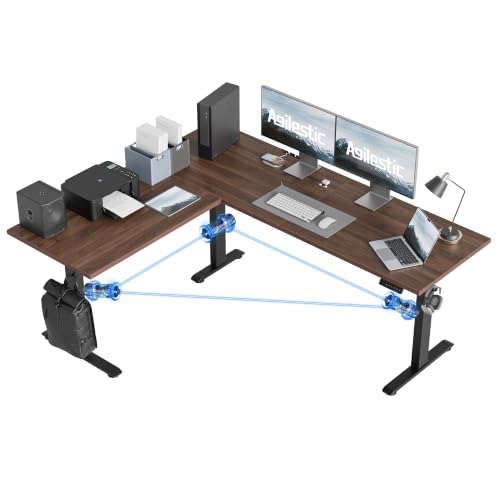 Agilestic 73 x 61 Inch L Shaped Electric Standing Desk, Dark Walnut - color: Dark Walnut, size: 73x61 Inch