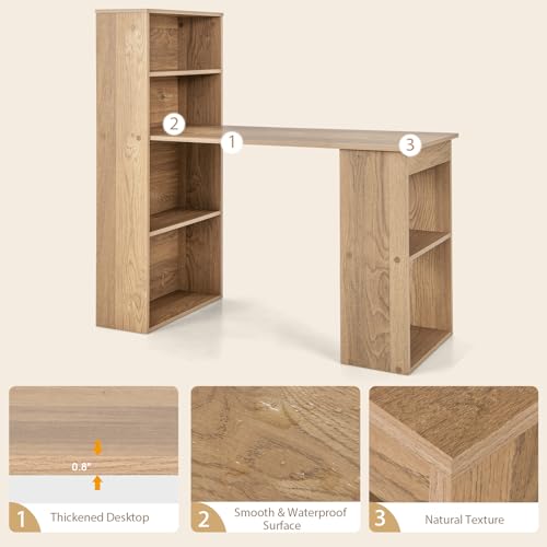 Tangkula Computer Desk with Bookshelf, Writing Study Desk with Storage Shelves & CPU Stand, Modern Compact Computer Workstation for Home & Office, Space-Saving Design(Natural) | Natural Wood Desk w/Storage Shelves & CPU Stand, Space-Saving Design Writing