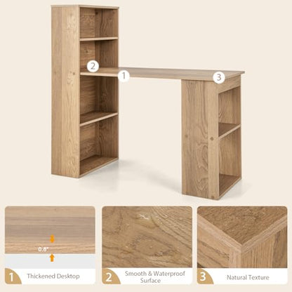 Tangkula Computer Desk with Bookshelf, Writing Study Desk with Storage Shelves & CPU Stand, Modern Compact Computer Workstation for Home & Office, Space-Saving Design(Natural) | Natural Wood Desk w/Storage Shelves & CPU Stand, Space-Saving Design Writing