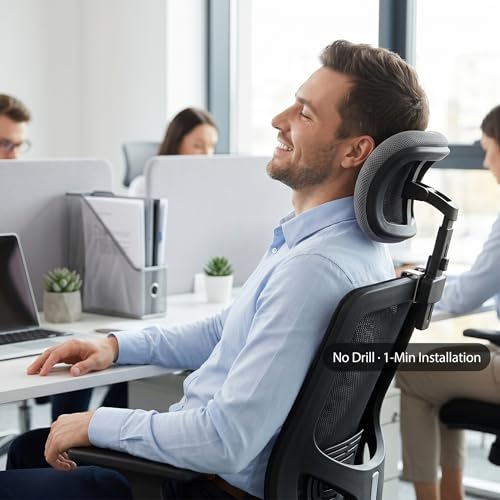 Office Chair Headrest Attachment, Breathable Office Chair Headrest No-Drill Adjustable Neck Support for Women Men, S with - color: S