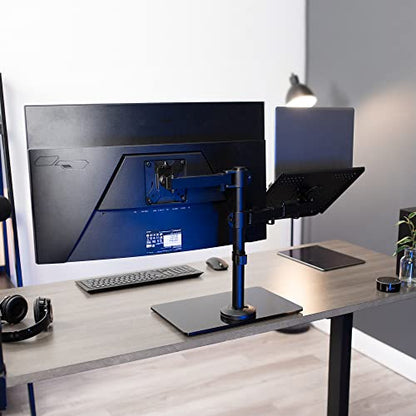 VIVO Free Standing Single Computer Monitor and Laptop Combo Desk Stand with Sleek Glass Base, Fits up to 32 inch Monitors and 17 inch Laptops, Black, STAND-V002FGL - style: Laptop + Monitor