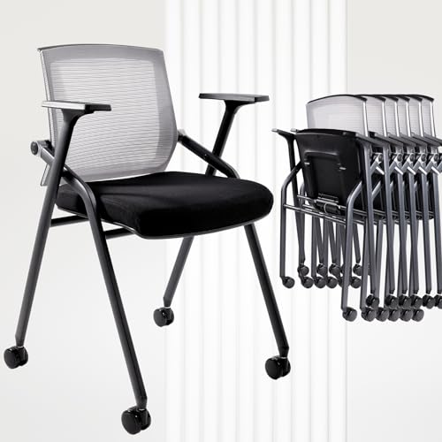 Conference Room Chairs, Folding Office Desk Chair with Lumbar Support and Sliding Armrest, Stackable Office Guest Chairs & Reception Chairs(12 Pack) - color: Grey, size: 12 Pack