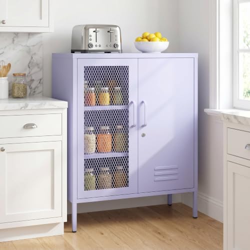 Purple Metal Storage Cabinet with Adjustable Shelf, Lockable 2 Door Sideboard, Multipurpose Widened Storage Locker for Kitchen Home Bedroom Living Room Office 33" H X 29.5" W X 13.8" D - color: Purple, style: 33"H-Locker-WT