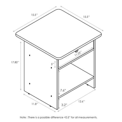 Furinno Dario End Table / Side Table / Night Stand / Bedside Table with Bin Drawer, 2-Pack, Americano/Medium Brown - color: Americano/Medium Brown, size: 2-Pack, Upper Bin