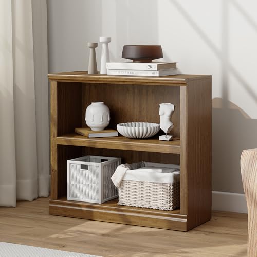 Bevfint 30 Inch Vintage Oak Bookcase, 2 Tiers Open Storage Bookshelf | Floor Standing Indoor Organization Wooden Furniture Book Case for Library Office Living Room Bedroom - color: Vintage Oak, size: 2-Tier Open Bookcase