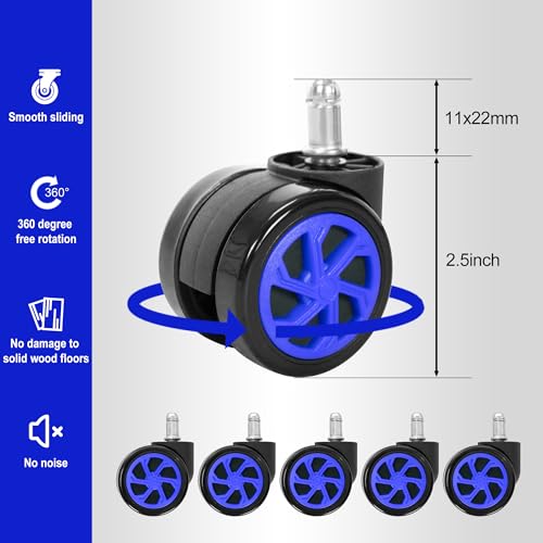 28" Heavy Duty Nylon Gaming Office Chair Base Replacement Part with Wheels | Computer Chair Base Legs with 5 Casters - color: Blue