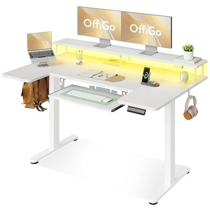 OffiGo 55 Inch U Shaped Electric Standing Desk with Keyboard Tray, White - color: White, size: 55 Inch