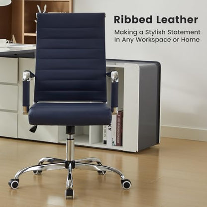 Office Desk Chair Leather, Conference Room Chairs with Wheels, Modern Executive Computer Guest Chairs with Arms. - color: Navy Blue