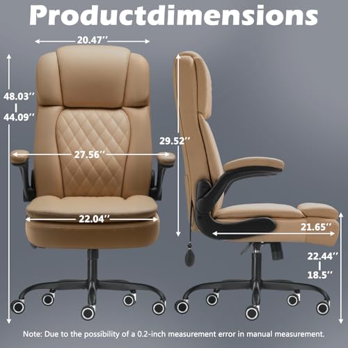 450 LBS Big and Tall Executive Office Chair with Flip up Arm, Heavy Duty Leather Computer Desk Chair,Comfortable High Back Swivel Home Office Chair with Rolling for Adults (Yellow) - color: Yellow