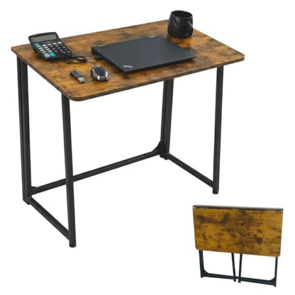 31.5" Folding Desk for Small Spaces, Foldable Computer Table for Home Office, Study,Bedroom,Dorm,Craft, Space Saving,Small Writing Work Office Compact Computer Desk,Easy Assembly,Rustic Brown