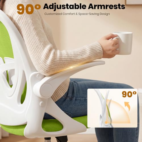 Primy Drafting Chair Tall Office Chair with Flip-up Armrests Executive Ergonomic Computer Standing Desk Chair with Lumbar Support and Adjustable Footrest Ring (Green) - color: Green, size: 934-Z