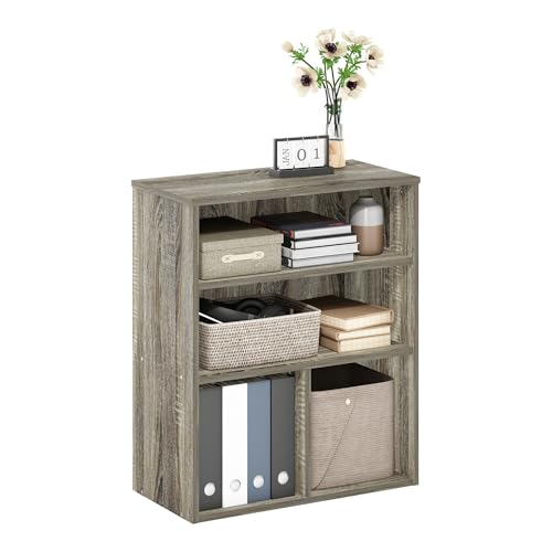 Furinno PASIR Book Shelf, 3-Tier Display Bookshelf with Adjustable Shelf, Cube Storage Bookcase, 11.8 x 23.6 x 28.1, for Living Room, Bedroom, Home Office, French Oak - color: French Oak, size: 3-Tier Wide